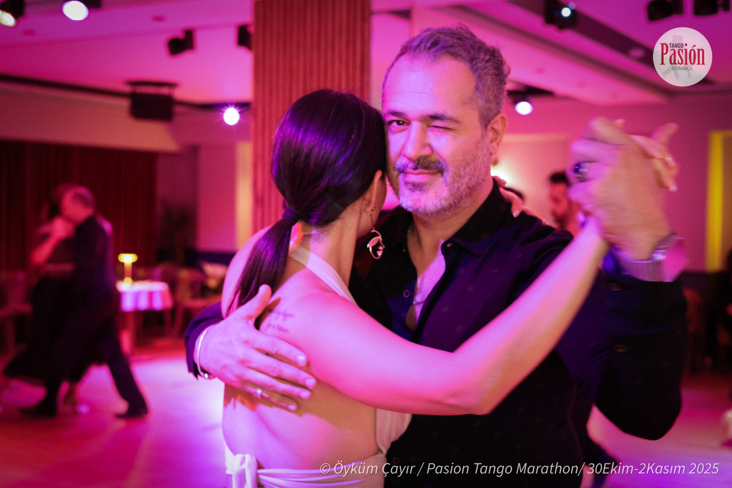 Close embrace on the dance floor at Pasión Tango Marathon 2025